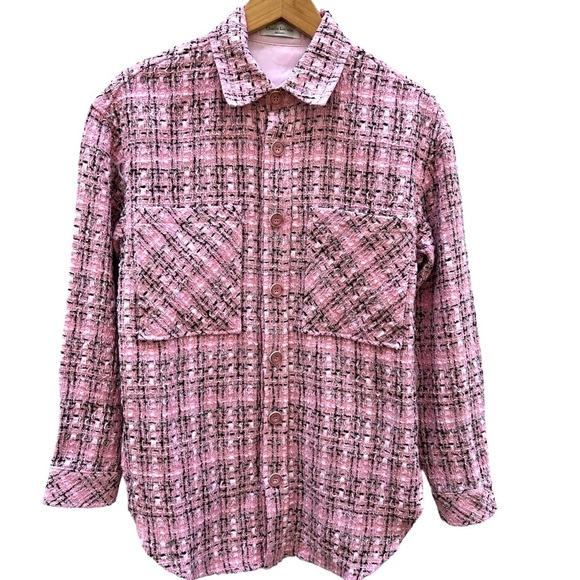 Charlie Luciano Milano Tweed Shirt Jacket Pink Size Small - Picture 3 of 16